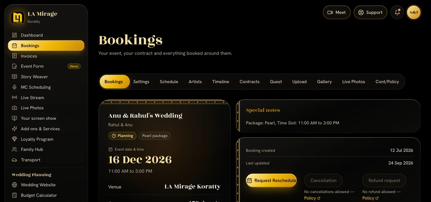 Bookings, Contracts & Reschedule — lamirage.co