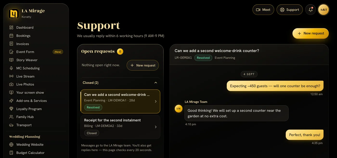 Support Centre — lamirage.co