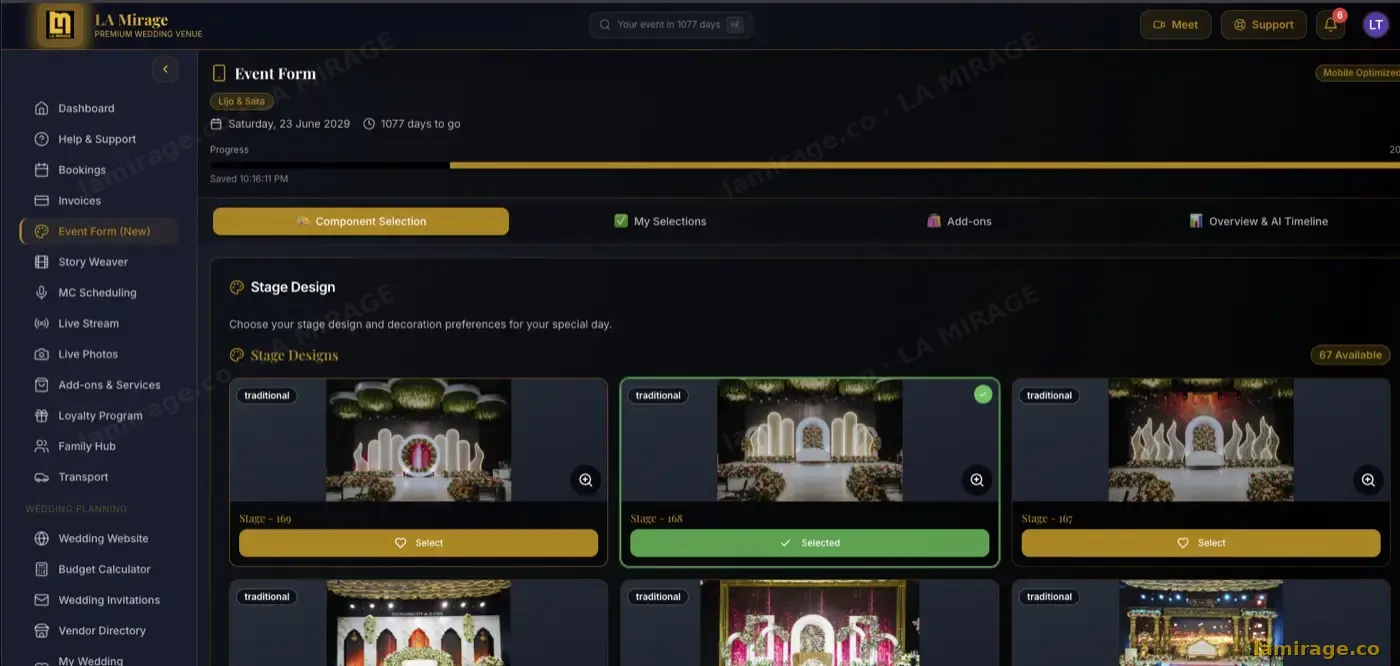 Event Day Form + AI Timeline — lamirage.co