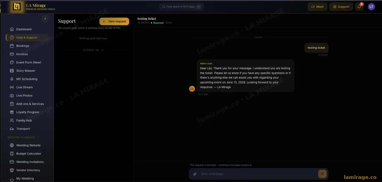 Support Centre — lamirage.co