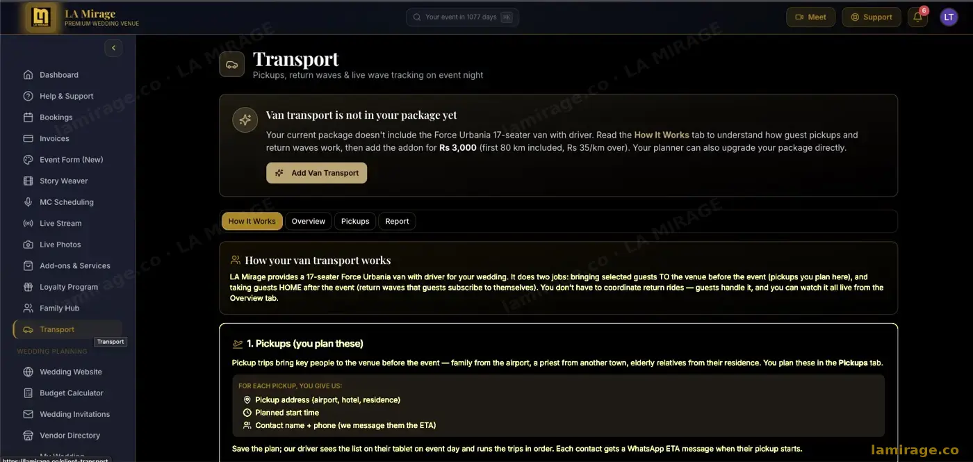 Guest Transport, Tracked Live — lamirage.co